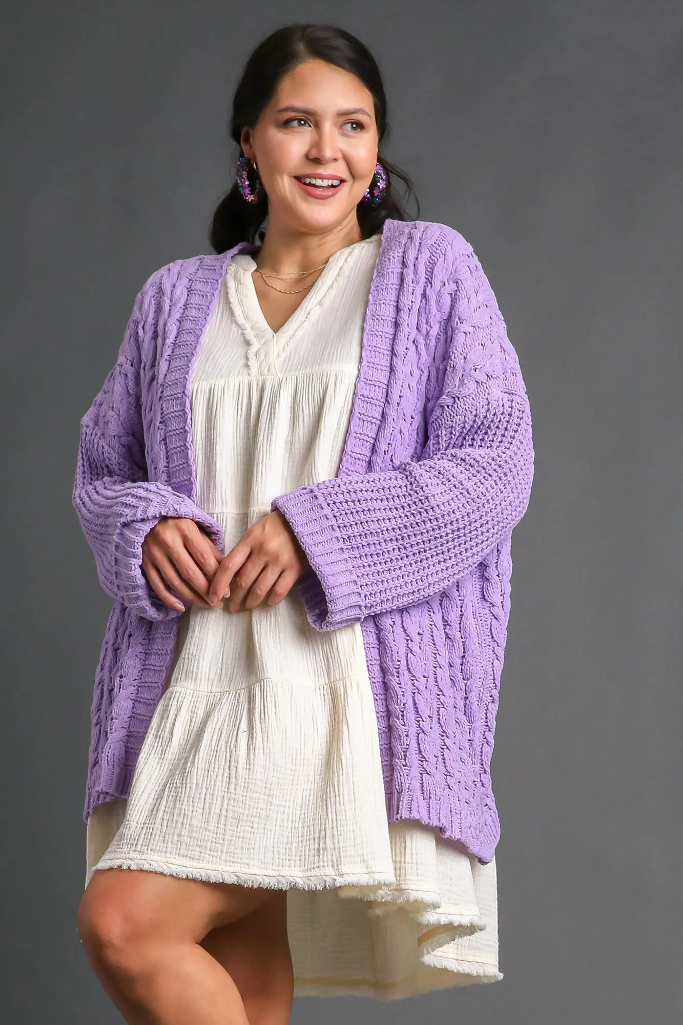 Umgee Full Size Cable Knit Open Front Long Sleeve Cardigan sold by Charming Charlie product image thumbnail 3