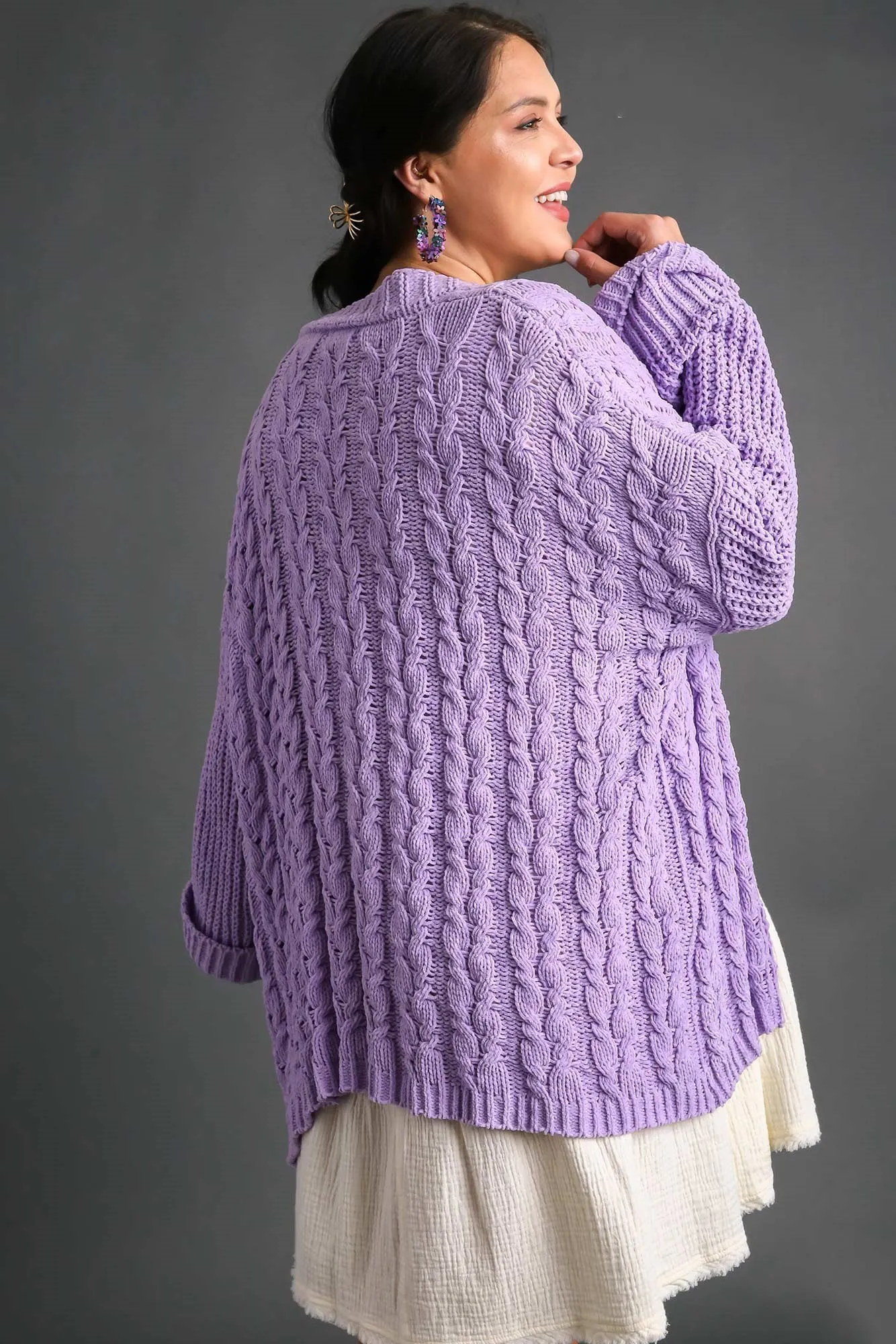 Umgee Full Size Cable Knit Open Front Long Sleeve Cardigan sold by Charming Charlie product image thumbnail 4