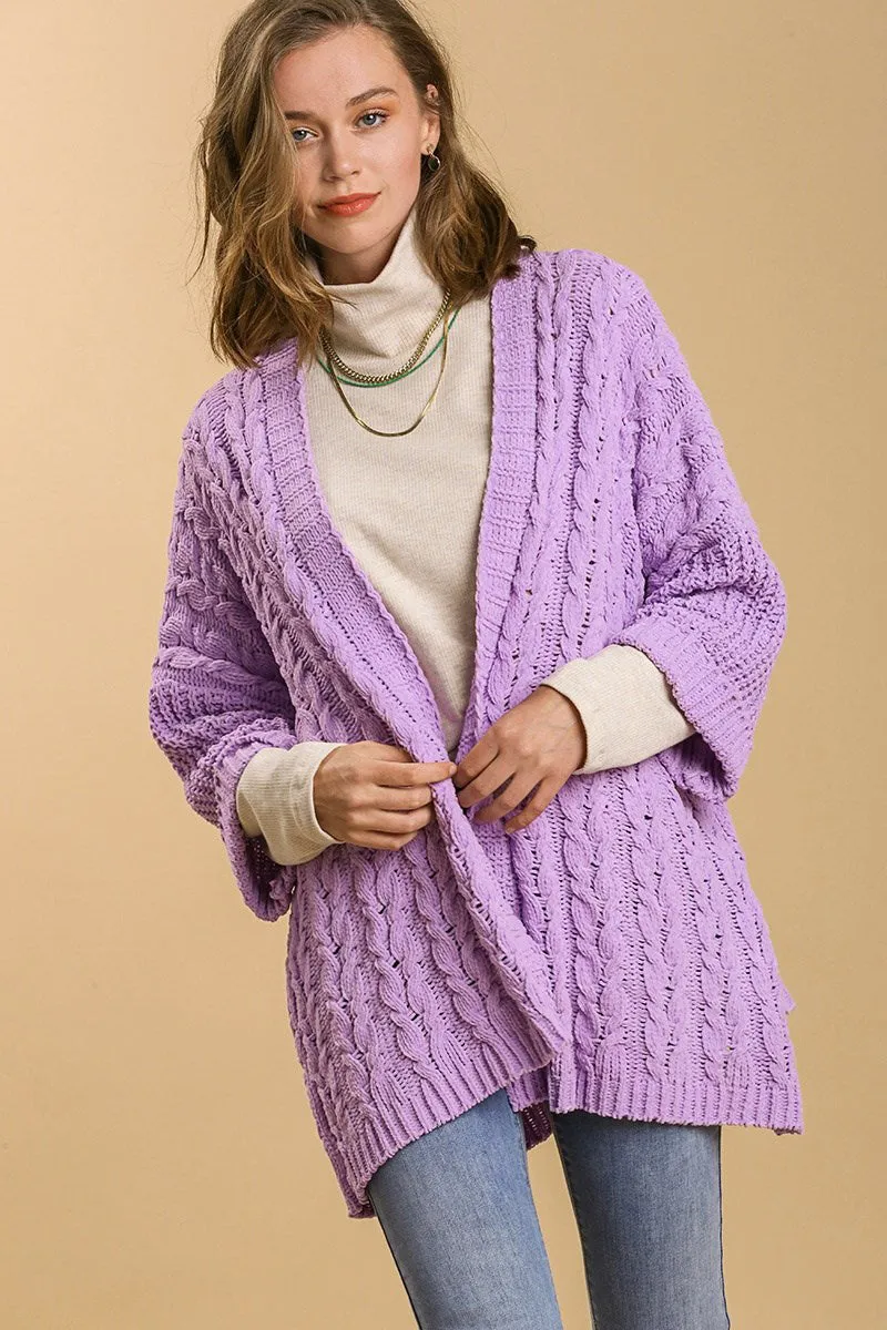 Umgee Full Size Cable Knit Open Front Long Sleeve Cardigan sold by Charming Charlie