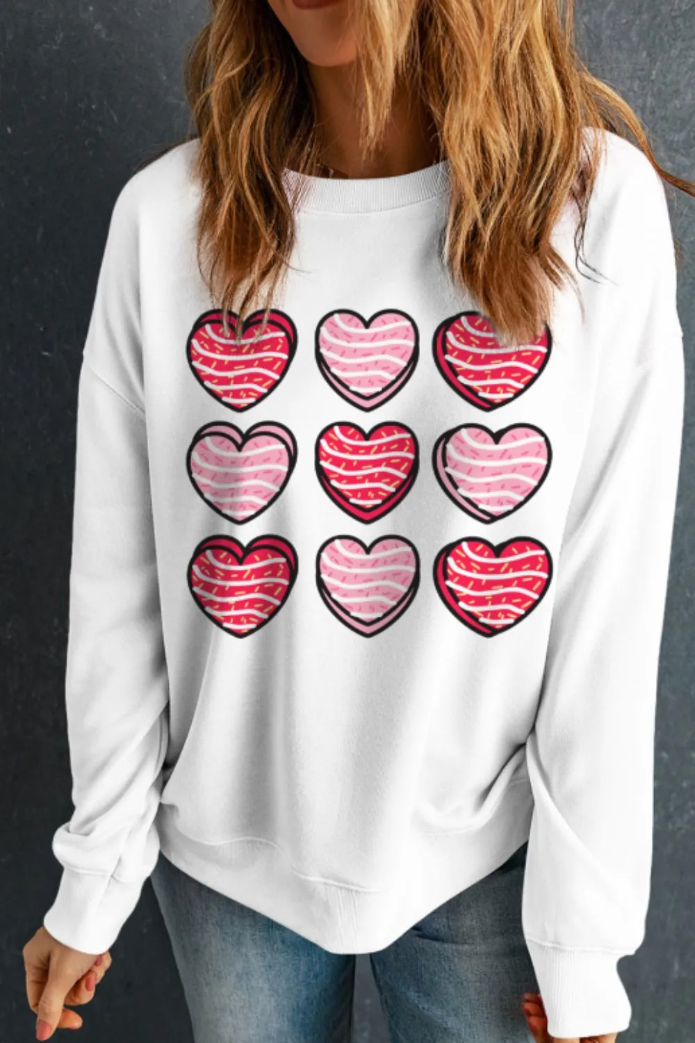 Valentine's Day Heart Round Neck Long Sleeve Sweatshirt sold by Charming Charlie product image thumbnail 2