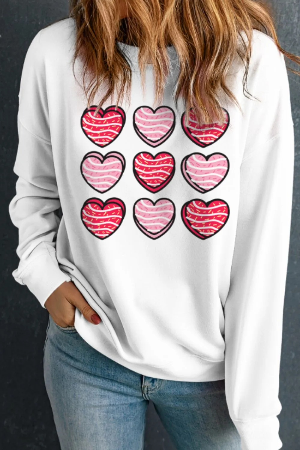 Valentine's Day Heart Round Neck Long Sleeve Sweatshirt sold by Charming Charlie