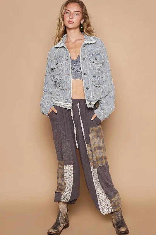 POL Star Textured Raw Hem Long Sleeve Denim Jacket sold by Charming Charlie product image thumbnail 5