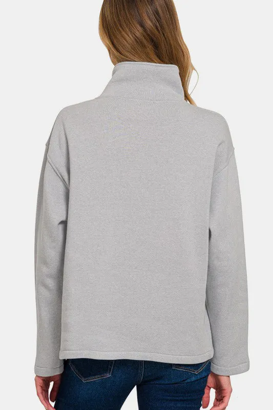 Zenana Turtleneck Half Snap Fleece Sweatshirt sold by Charming Charlie product image thumbnail 2