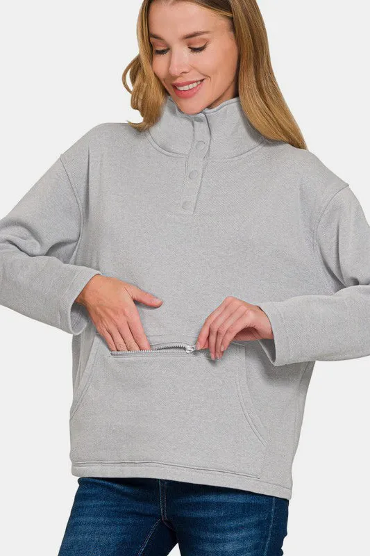 Zenana Turtleneck Half Snap Fleece Sweatshirt sold by Charming Charlie