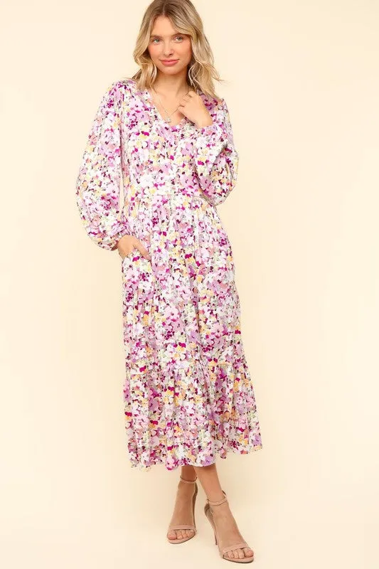 Haptics Full Size Floral V-Neck Long Sleeve Dress with Side Pockets sold by Charming Charlie product image thumbnail 4
