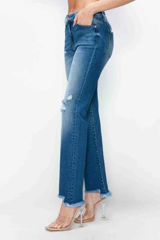 bytos Full Size Raw Hem Distressed Mid Rise Straight Jeans sold by Charming Charlie product image thumbnail 3