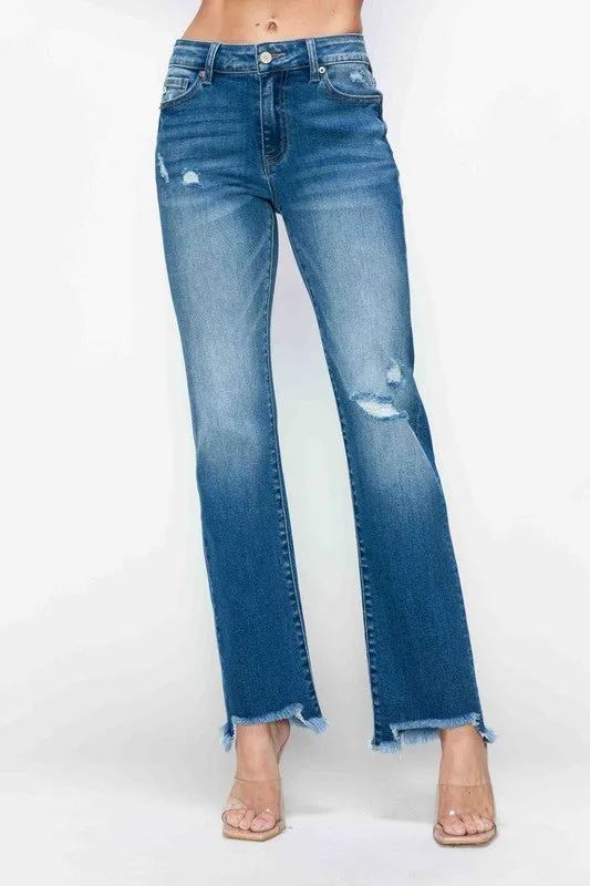 bytos Full Size Raw Hem Distressed Mid Rise Straight Jeans sold by Charming Charlie