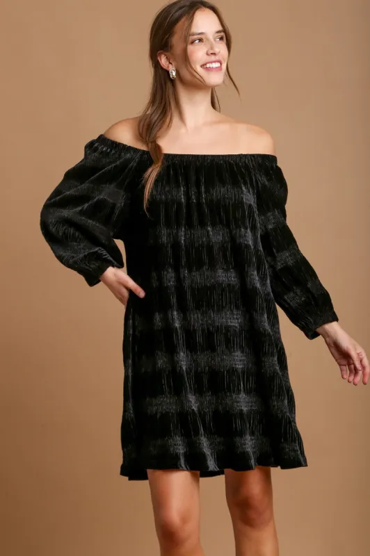 Umgee Off-Shoulder Balloon Sleeve Velvet Mini Dress sold by Charming Charlie