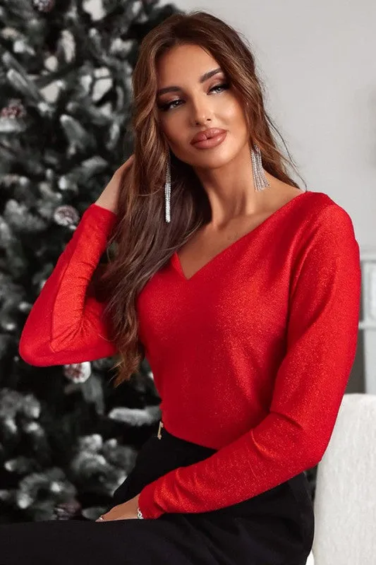 Women Metallic Bowknot Open Back V Neck Top Shirt sold by Charming Charlie product image thumbnail 4