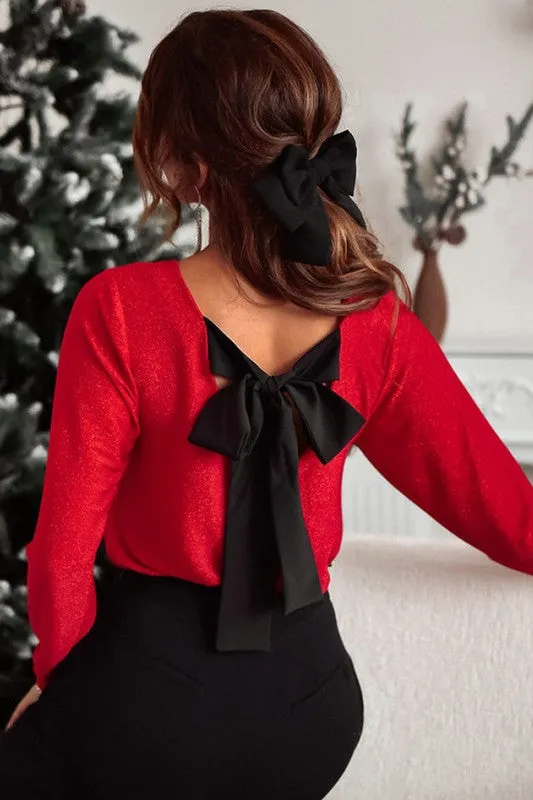 Women Metallic Bowknot Open Back V Neck Top Shirt sold by Charming Charlie product image thumbnail 3