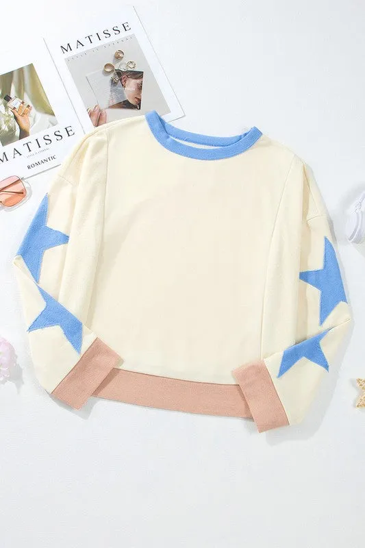 Star Patchwork Exposed Seam Oversized Sweatshirt sold by Charming Charlie product image thumbnail 5