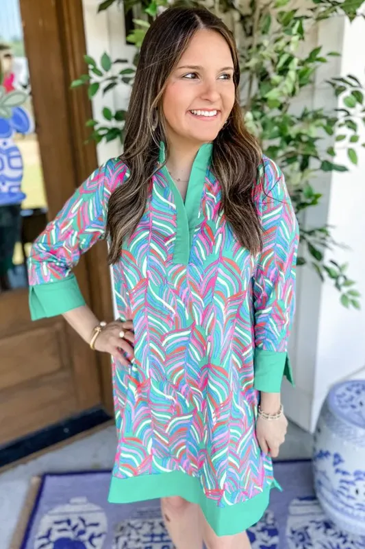 Women Print Split Neck Bracelet Sleeve Shift Dress sold by Charming Charlie