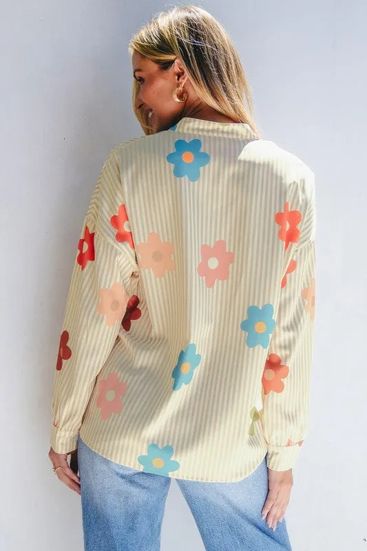 Flower Print Collared Button-up Loose Fit Blouse sold by Charming Charlie product image thumbnail 4