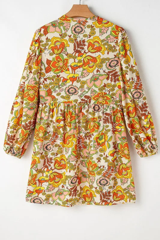 Women Floral Print V Neck Puff Sleeve Mini Dress sold by Charming Charlie product image thumbnail 5