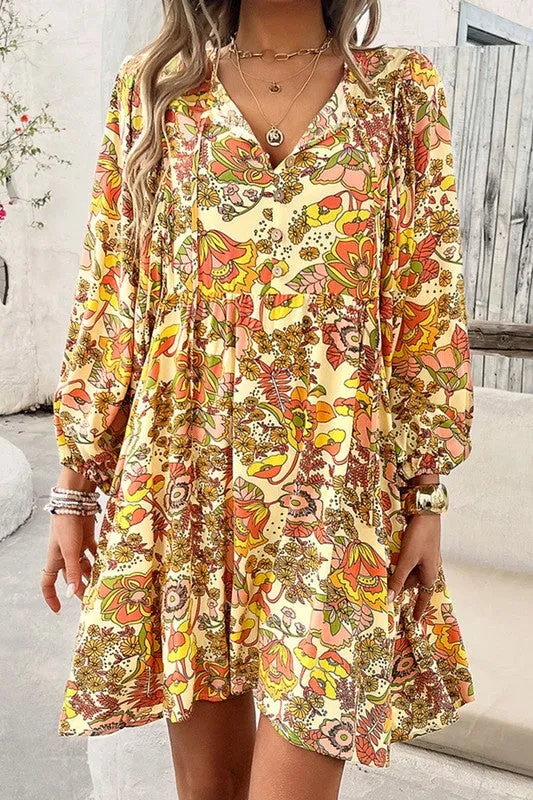 Women Floral Print V Neck Puff Sleeve Mini Dress sold by Charming Charlie