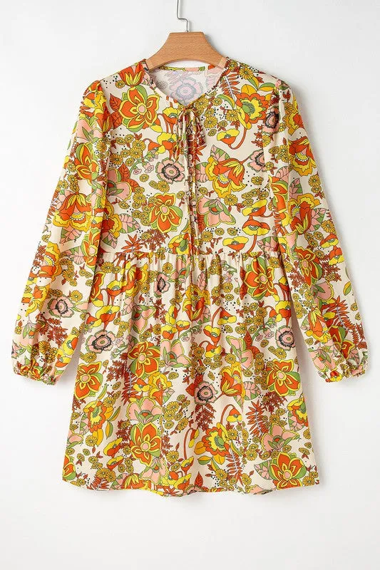 Women Floral Print V Neck Puff Sleeve Mini Dress sold by Charming Charlie product image thumbnail 4
