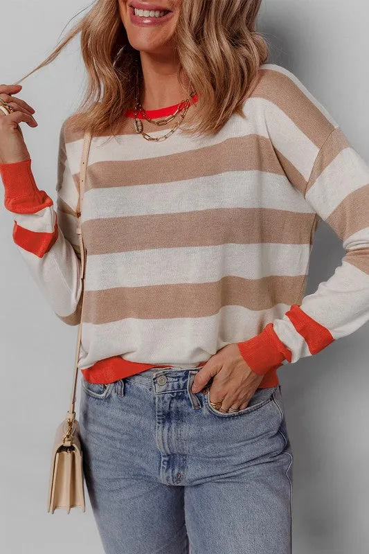 Women Striped Round Neck Drop Shoulder Sweater sold by Charming Charlie product image thumbnail 4