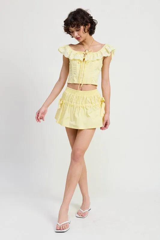 MNII RUCHED POPLIN MINI SKIRT sold by Charming Charlie