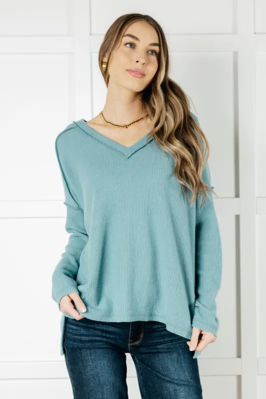Basically Freezing Brushed Hacci Top in Dusty Teal sold by Charming Charlie