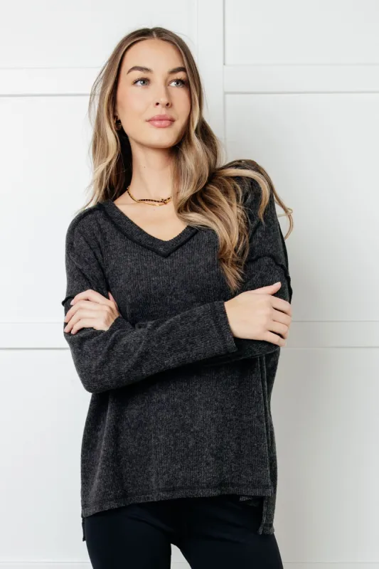 Basically Freezing Brushed Hacci Top in Black sold by Charming Charlie