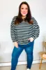 Look Striking Charcoal Stripe Terry Banded Dolman Pullover sold by Charming Charlie