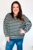 Look Striking Charcoal Stripe Terry Banded Dolman Pullover sold by Charming Charlie