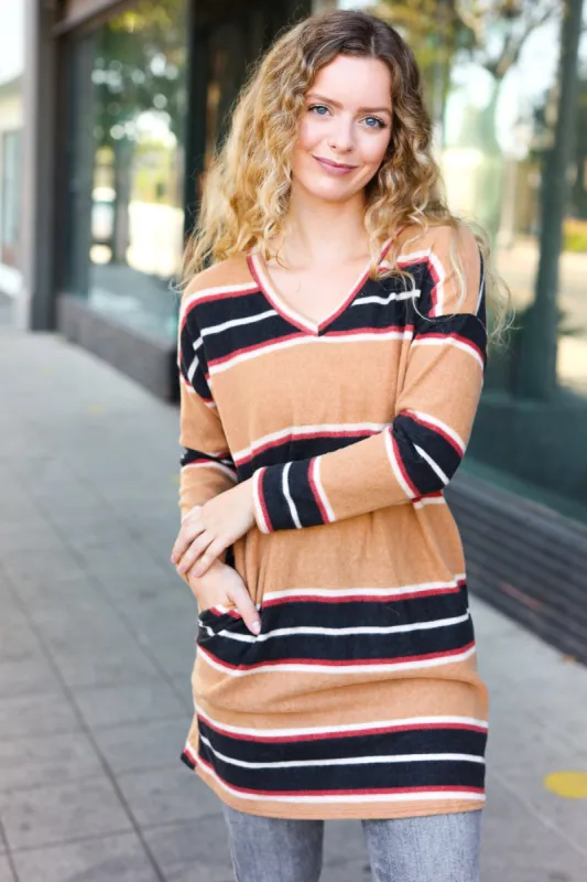 Casual Chic Taupe Hacci Stripe Pocketed Tunic/Dress sold by Charming Charlie