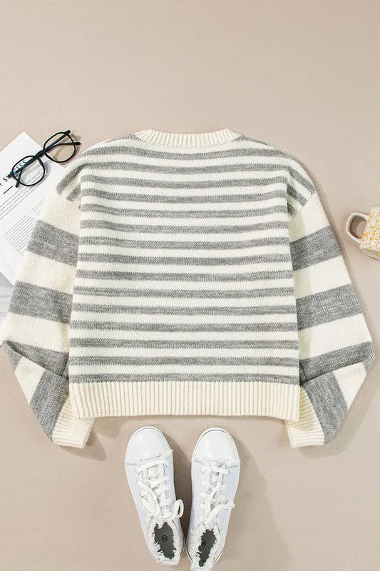 Gray Stripe Drop Shoulder Crew Neck Sweater sold by Charming Charlie product image thumbnail 4