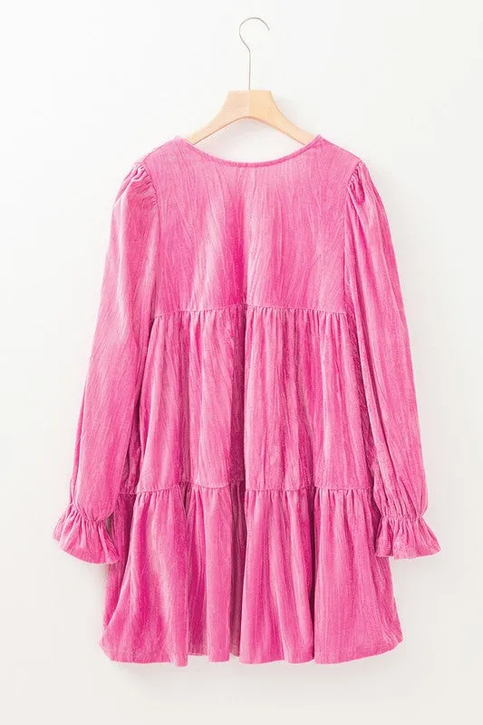 Flounce Sleeve Tiered Ruffled Velvet Mini Dress sold by Charming Charlie product image thumbnail 5