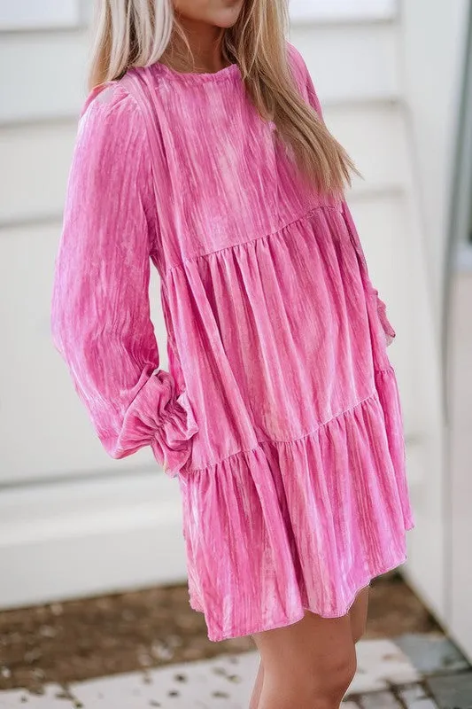 Flounce Sleeve Tiered Ruffled Velvet Mini Dress sold by Charming Charlie