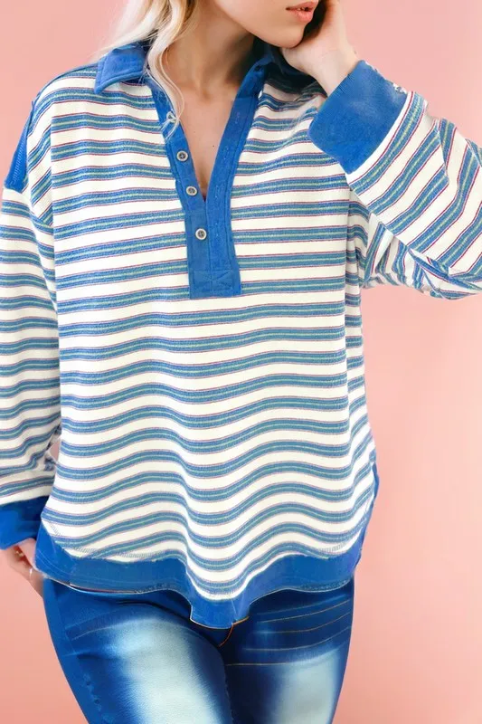 Collared Button Drop Shoulder Oversized Blouse sold by Charming Charlie product image thumbnail 3