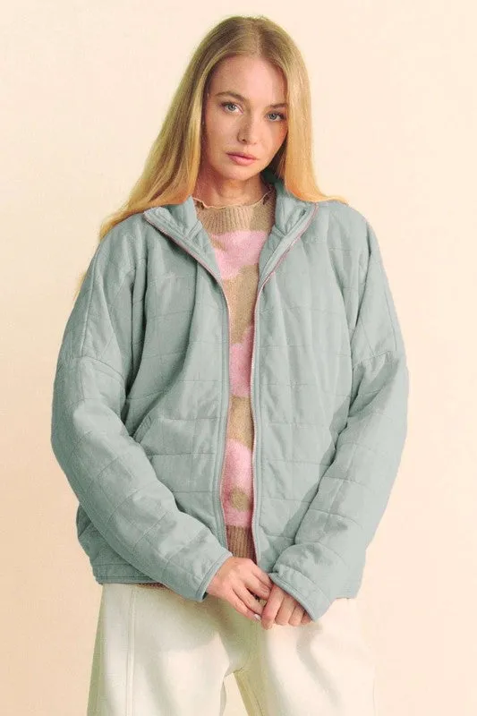 Davi & Dani Quilted Zip Up Dropped Shoulder Jacket sold by Charming Charlie