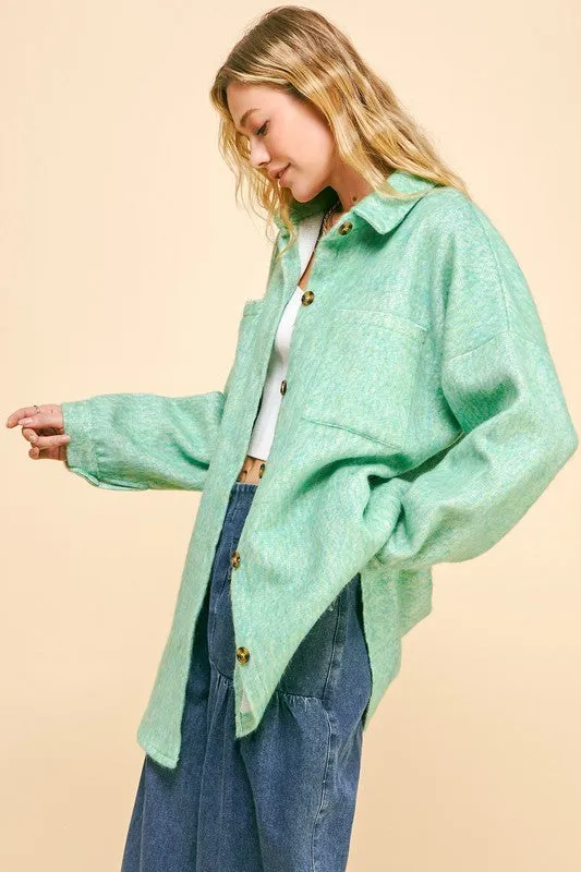 Davi & Dani Curved Hem Heathered Dropped Shoulder Shacket sold by Charming Charlie product image thumbnail 5