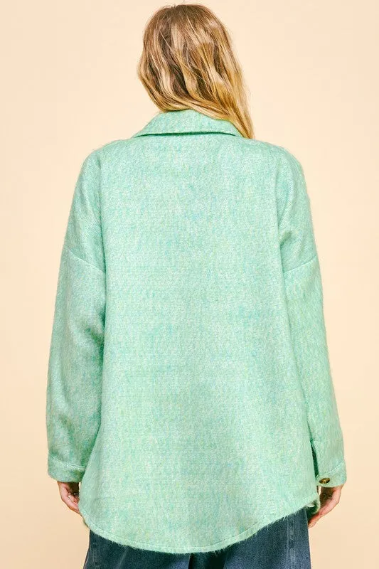 Davi & Dani Curved Hem Heathered Dropped Shoulder Shacket sold by Charming Charlie product image thumbnail 2