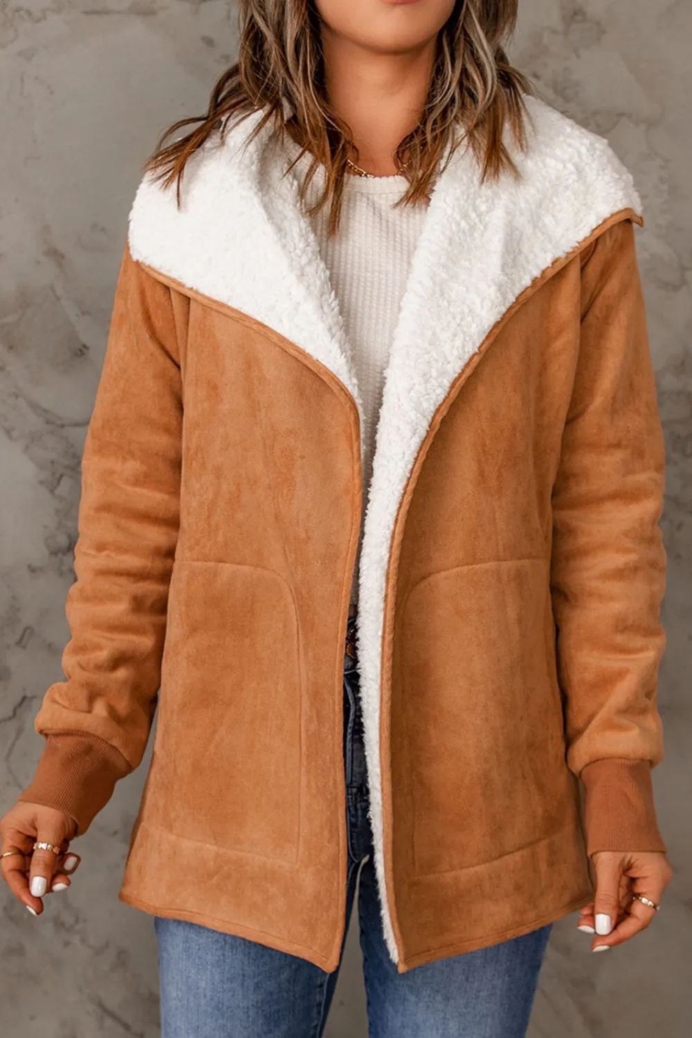 Open Front Long Sleeve Sherpa Jacket sold by Charming Charlie product image thumbnail 3