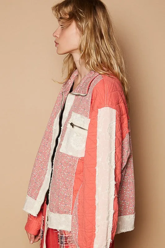 POL Floral Patchwork Zip Up Long Sleeve Jacket sold by Charming Charlie product image thumbnail 3