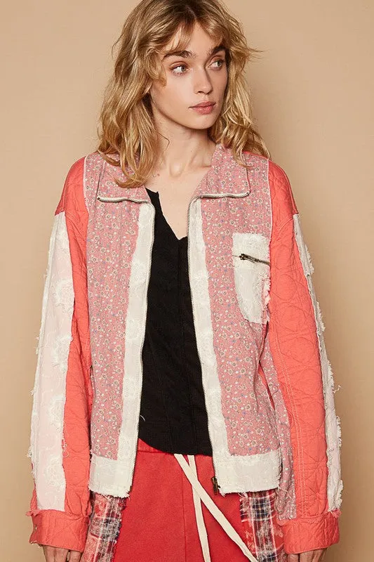 POL Floral Patchwork Zip Up Long Sleeve Jacket sold by Charming Charlie product image thumbnail 4