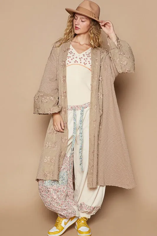 POL Flower Lace Trim Open Front Longline Cardigan sold by Charming Charlie