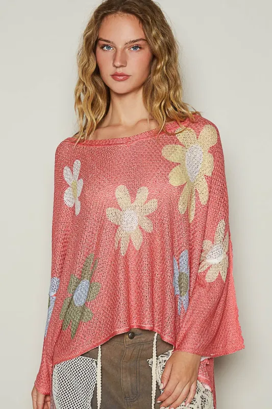 POL Flower Dropped Shoulder Long Sleeve Knit Top sold by Charming Charlie