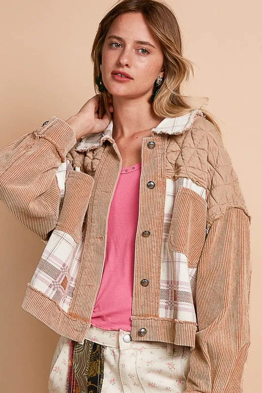 POL Corduroy Jacquard Patchwork Button Up Jacket sold by Charming Charlie product image thumbnail 3