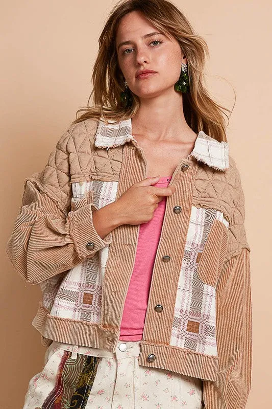 POL Corduroy Jacquard Patchwork Button Up Jacket sold by Charming Charlie