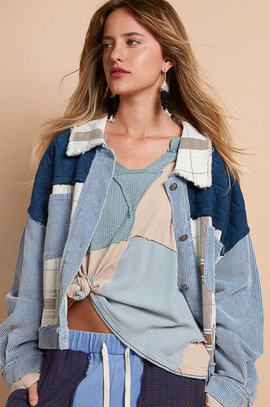 POL Corduroy Jacquard Patchwork Button Up Jacket sold by Charming Charlie