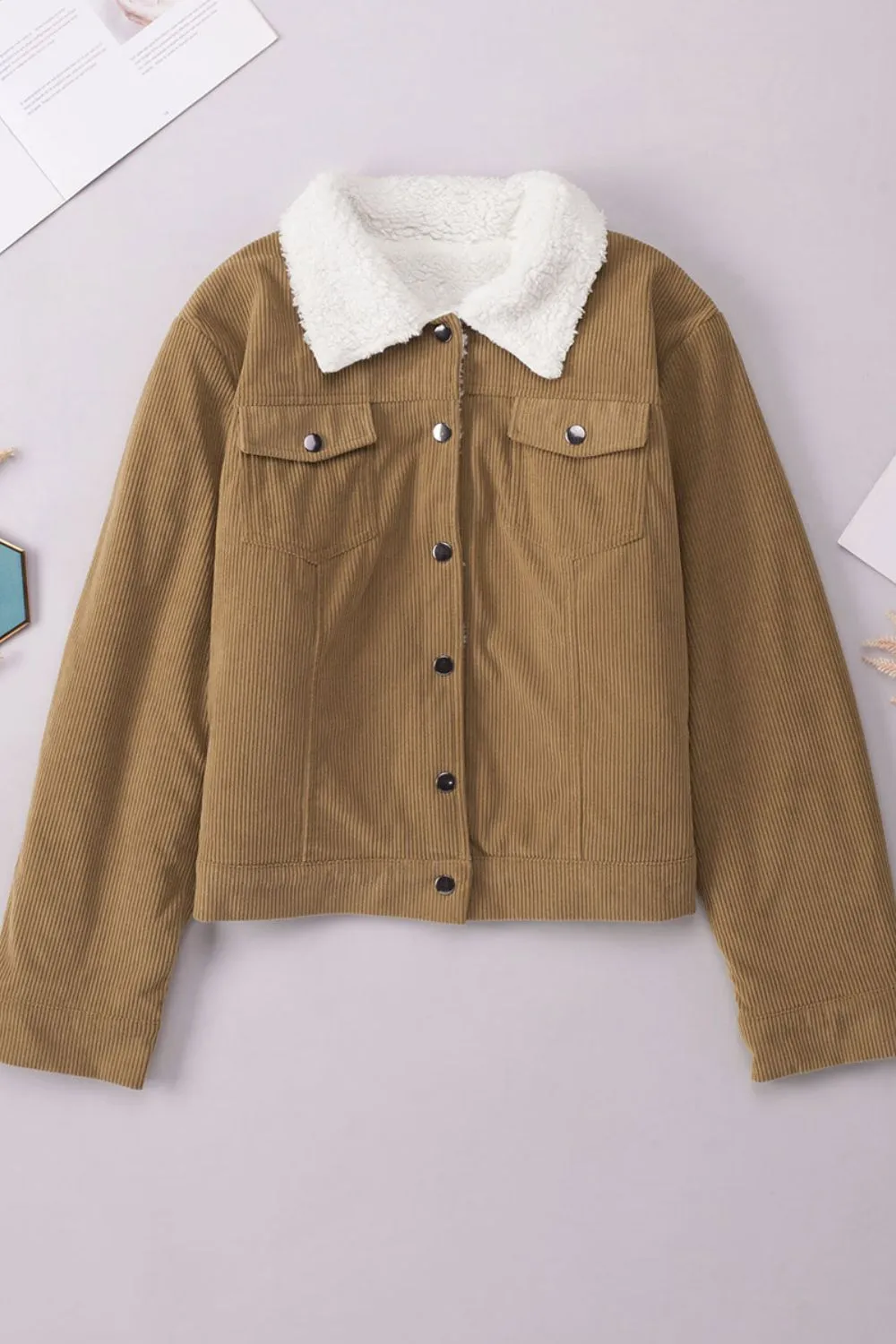 Corduroy Collared Neck Snap Down Jacket sold by Charming Charlie product image thumbnail 4