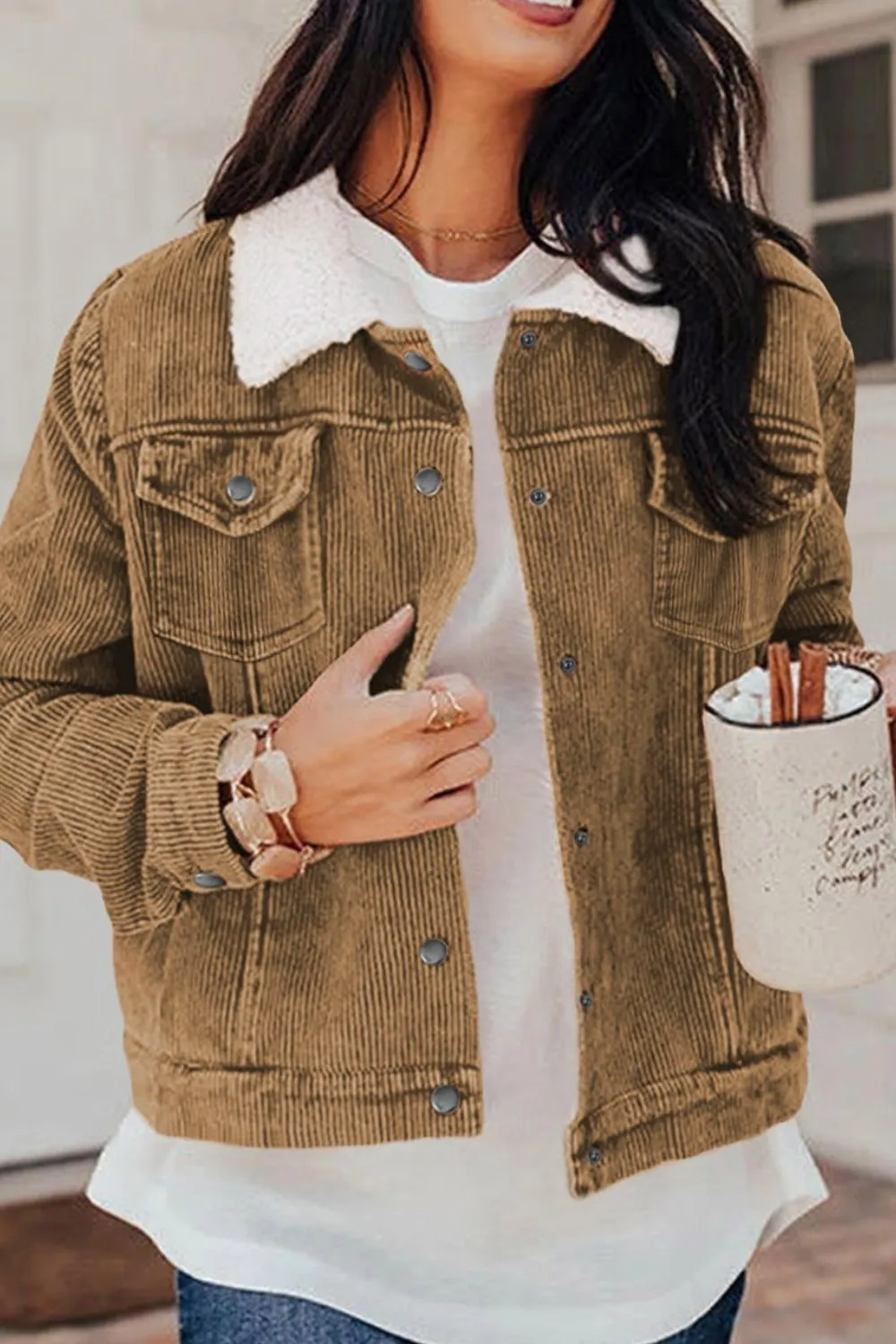 Corduroy Collared Neck Snap Down Jacket sold by Charming Charlie