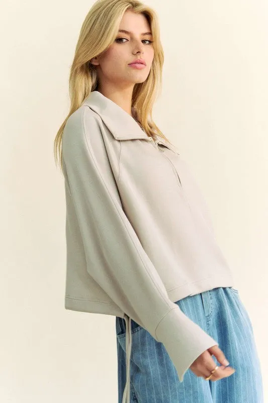 Davi & Dani Drawstring Hem Half Zip Raglan Sleeve Sweatshirt sold by Charming Charlie product image thumbnail 3