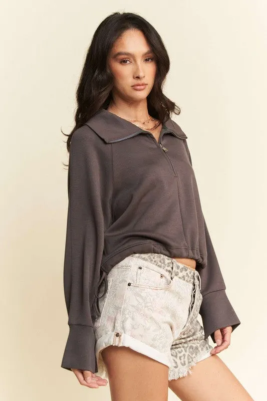 Davi & Dani Drawstring Hem Half Zip Raglan Sleeve Sweatshirt sold by Charming Charlie product image thumbnail 3