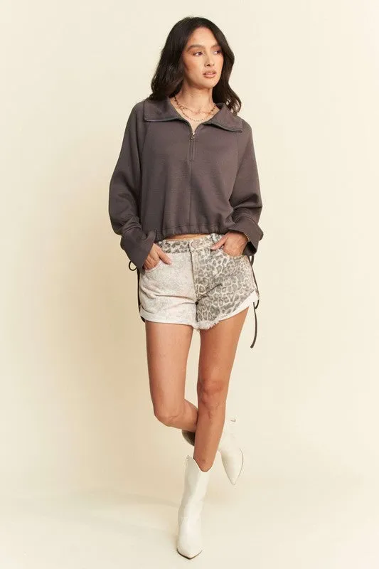 Davi & Dani Drawstring Hem Half Zip Raglan Sleeve Sweatshirt sold by Charming Charlie product image thumbnail 4