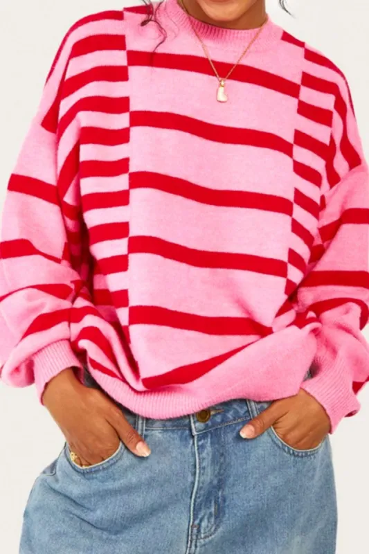 Striped Round Neck Dropped Shoulder Sweater sold by Charming Charlie