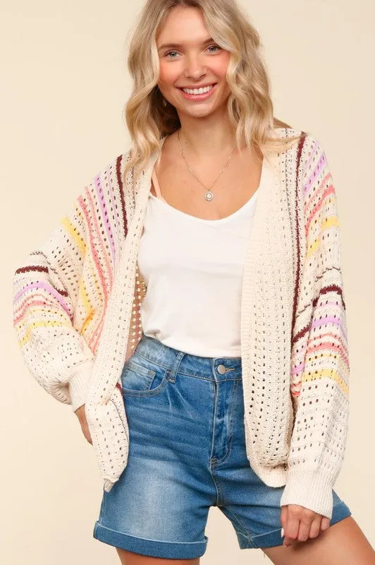 Haptics Full Size Striped Crochet Open Front Cardigan sold by Charming Charlie product image thumbnail 4