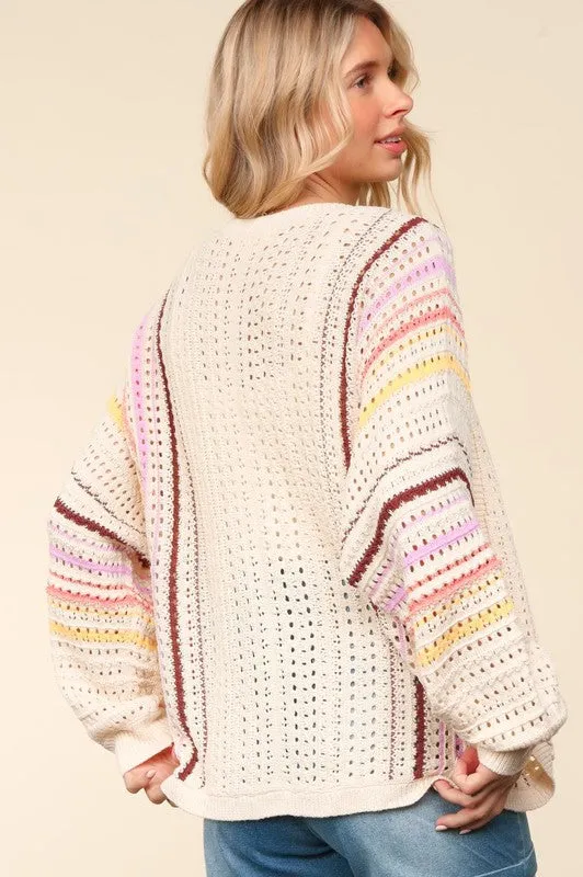 Haptics Full Size Striped Crochet Open Front Cardigan sold by Charming Charlie product image thumbnail 2